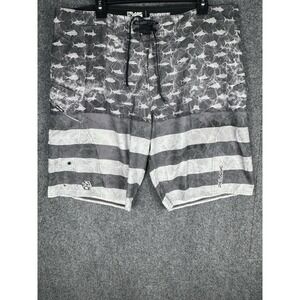 Pelagic Sharkskin Men's 38 Gray American Camo Board Shorts Fish Print